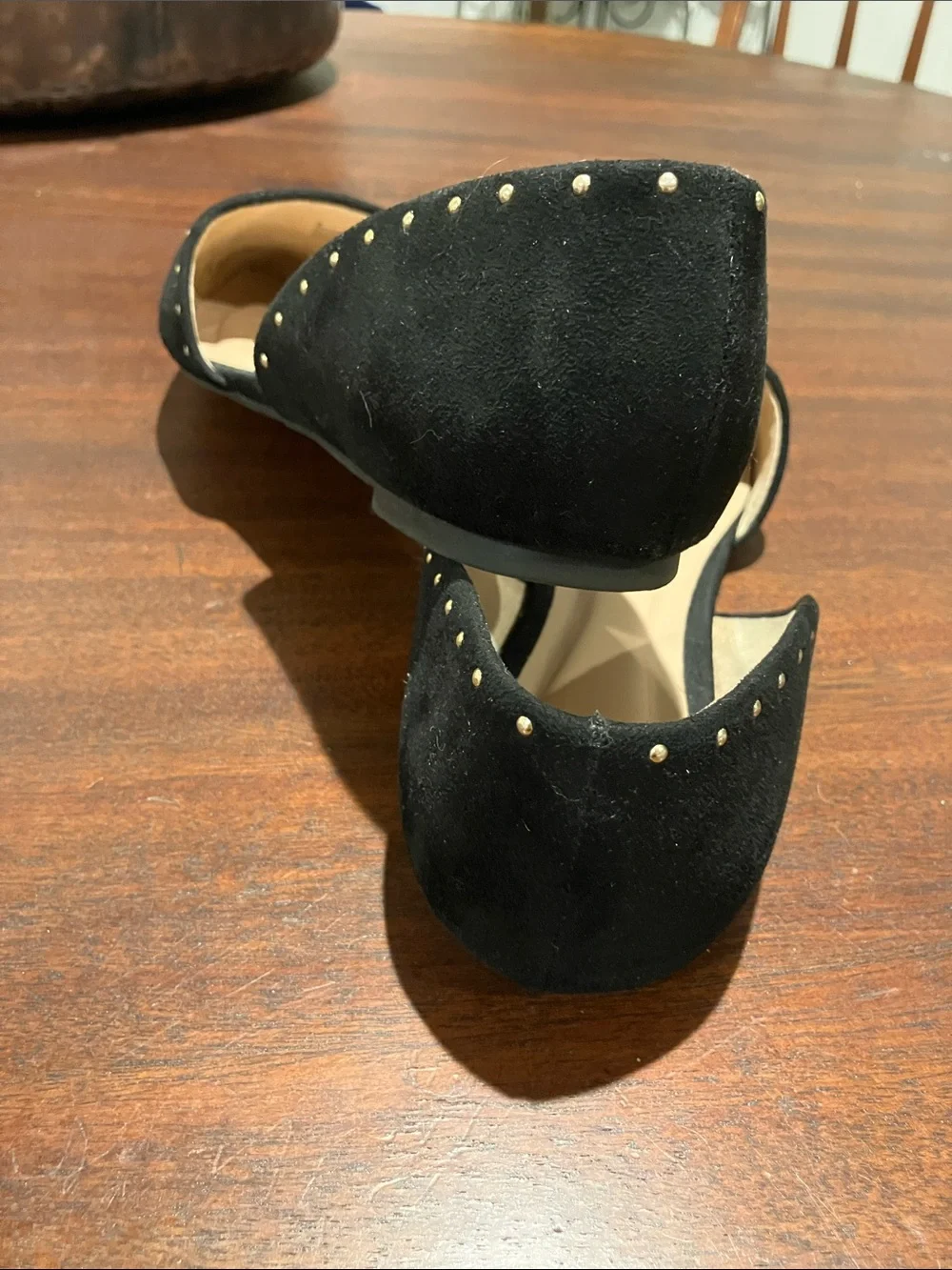 a new day Black Pointed-Toe D'Orsay Flats with Gold Studs